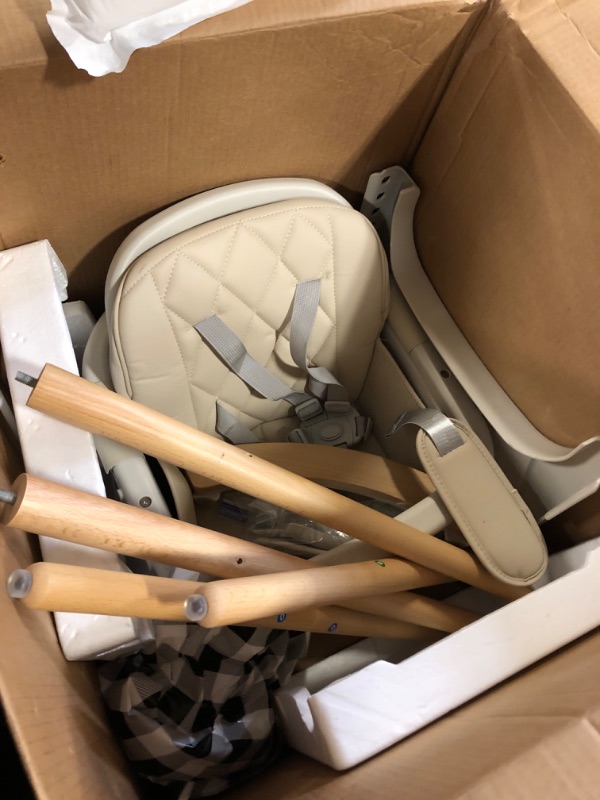 Photo 2 of 3-in-1 Convertible Wooden High Chair,Baby High Chair with Adjustable Legs & Dishwasher Safe Tray, Made of Sleek Hardwood & Premium Leatherette, Cream Color