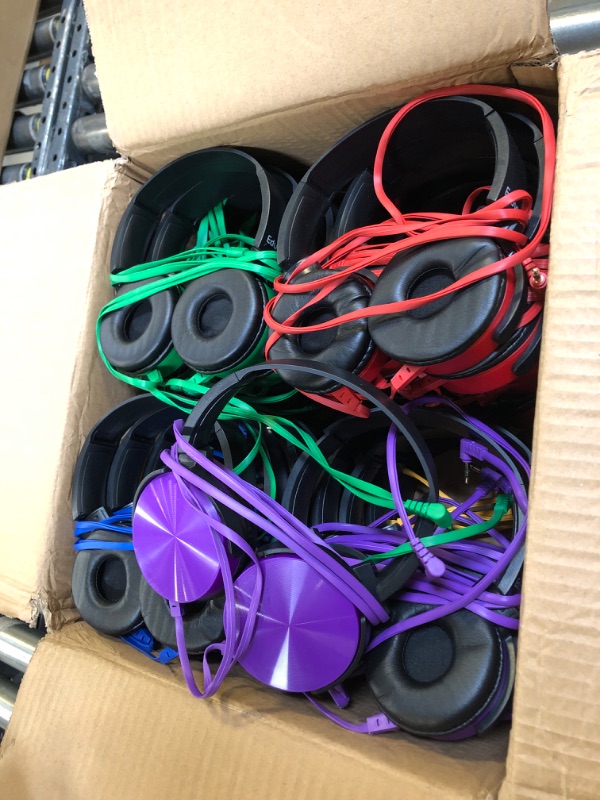 Photo 2 of Eduvy Bulk Headphones for Classroom, Pack of 24 Wired Head Phones. School Supplies for Teachers Must Haves, Classroom Headphones for Elementary to College Students. School Headphones (Mixed Color Set) 24-Pack Mixed