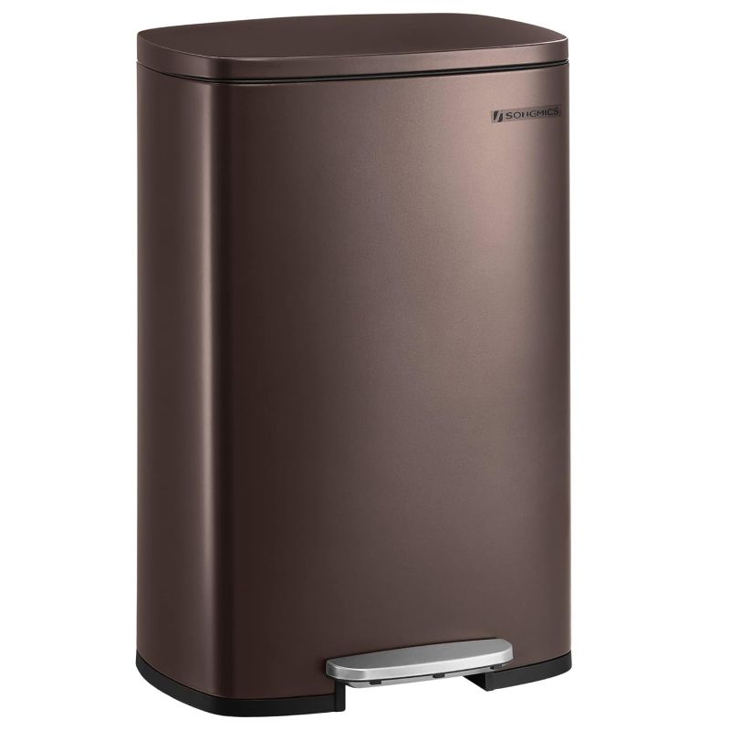 Photo 1 of SONGMICS 13 Gallon Trash Can, Stainless Steel Kitchen Garbage Can, Recycling or Waste Bin, Soft Close, Step-On Pedal, Removable Inner Bucket, Brown ULTB50BR
