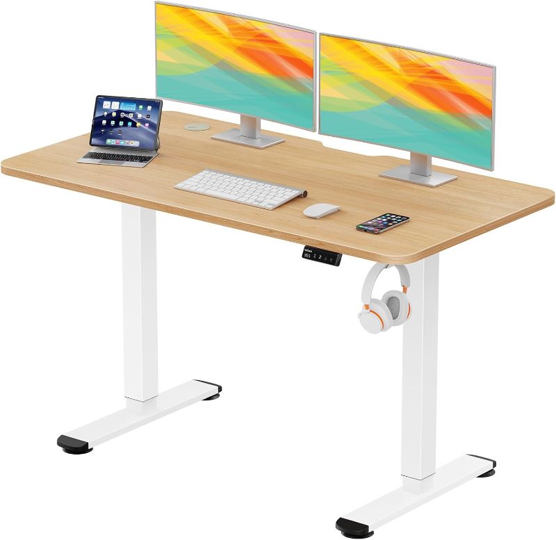 Photo 1 of Electric Standing Desk 48 x 24 Inch, Adjustable Height Stand Up Desk with Memory Controller, Adjustable Desks for Home Office, Sit Stand Desk with Splice Board, Motorized Standing Desk, Oak
