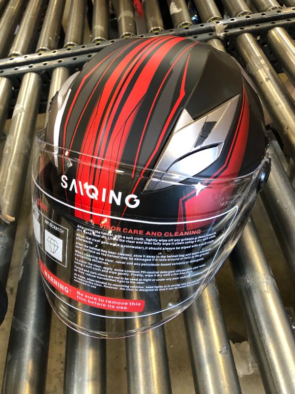 Photo 1 of Motorcycle Helmet,Adult Open-face Motorbike Helmet Double Visor 3/4 Open Face Sun Shield Scooter Street Dirt Bike Helmet DOT Approved Medium RED