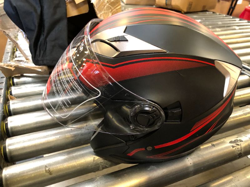 Photo 1 of Motorcycle Helmet,Adult Open-face Motorbike Helmet Double Visor 3/4 Open Face Sun Shield Scooter Street Dirt Bike Helmet DOT Approved Medium RED