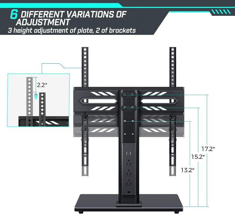 Photo 1 of Greenstell TV Stand with Power Outlet, Universal TV Mount Stand for 27-65 inch TVs, Height Adjustable, Swivel Table Top TV Stand with Tempered Glass Base, Holds up to 88 LBs, Max VESA 400x400mm
