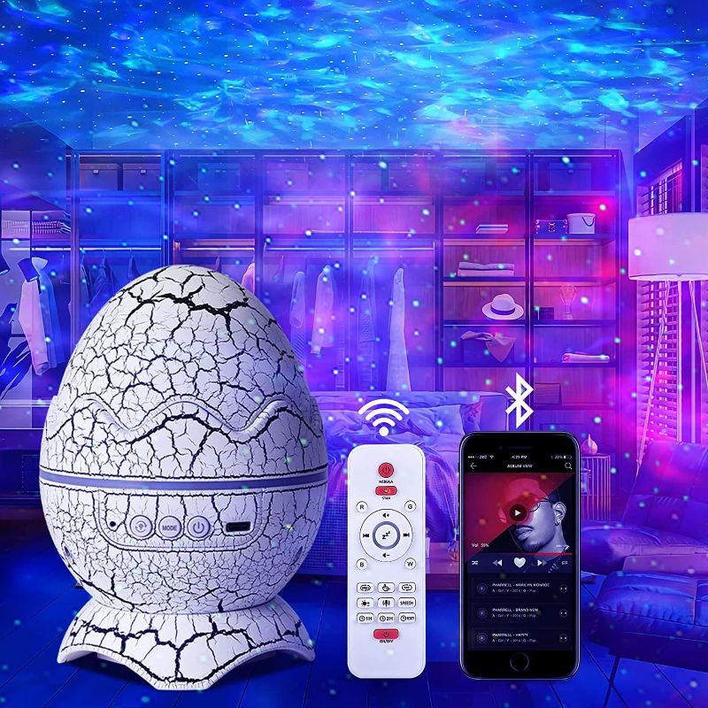 Photo 1 of Dinosaur Egg Galaxy Star Projector Starry Light with Wireless Music Player, Night Light with White Noise, Nebula,Timer & Remote Control Best Gift & Decoration for Children's and Adults' Bedroom
