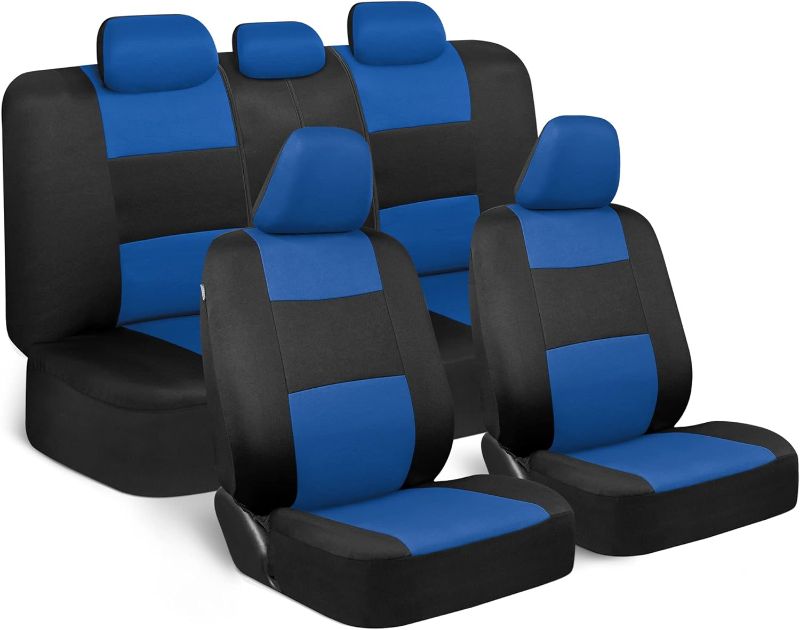 Photo 1 of BDK PolyPro Car Seat Covers Full Set in Blue on Black – Front and Rear Split Bench Seat Covers, Easy to Install, Car Accessories for Auto Trucks Van SUV
