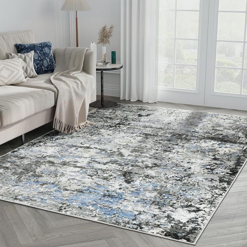 Photo 1 of 8x10 Area Rugs for Living Room,Anti-Slip Backing Washable Rug,Stain Resistant Modern Abstract Large Area Rug,Ultra-Thin Room Decor Rugs (Blue/Grey Green,8'x10')
