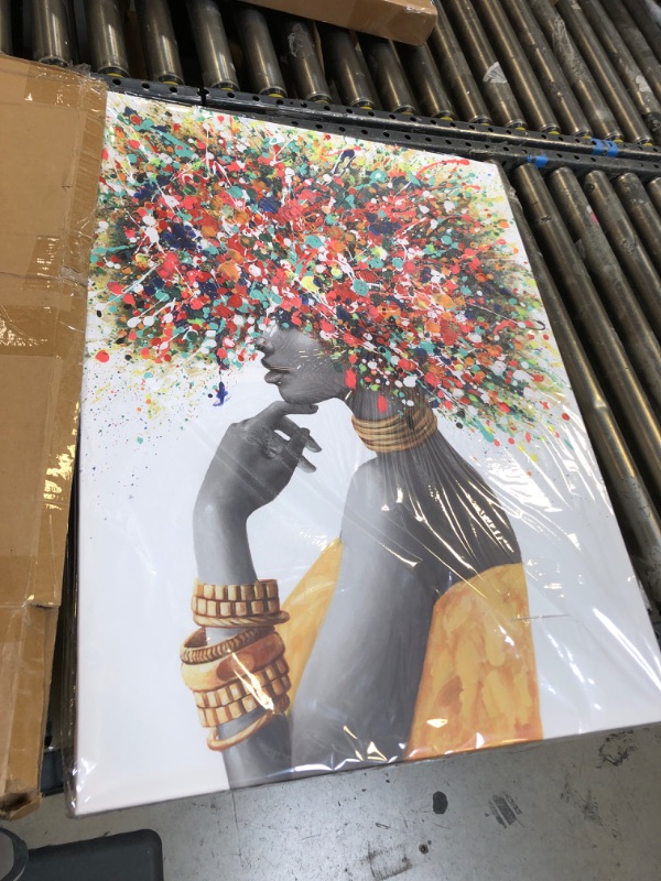 Photo 2 of African American Wall Art - Black Art Paintings for Wall - Graffiti Canvas Wall Art for Living Room Bedroom Office Decor - Colorful Black African Woman Painting Framed Ready to Hang 24"x32" 24"x32"x1 Pop Afro Lady
