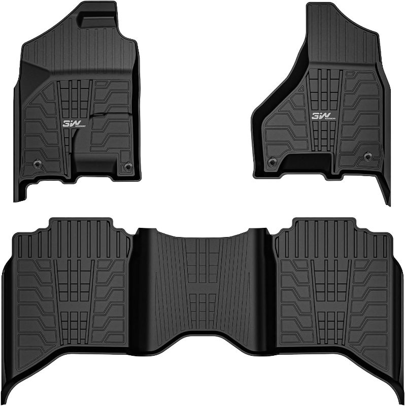 Photo 1 of 3W Floor Mats Compatible for Dodge Ram 1500 Without Storage 2019-2023, TPE All Weather Custom Fit Floor Liner for Dodge Ram, First and Second Row Full Set Car Mats Black Without Under-Seat Storage
