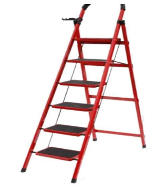 Photo 1 of 1.8m Red Herringbone Ladder 6 Steps Folding Ladder Thickening Telescopic Steel Climbing Ladder Multifunctional Herringbone Ladder Bearing 150kg