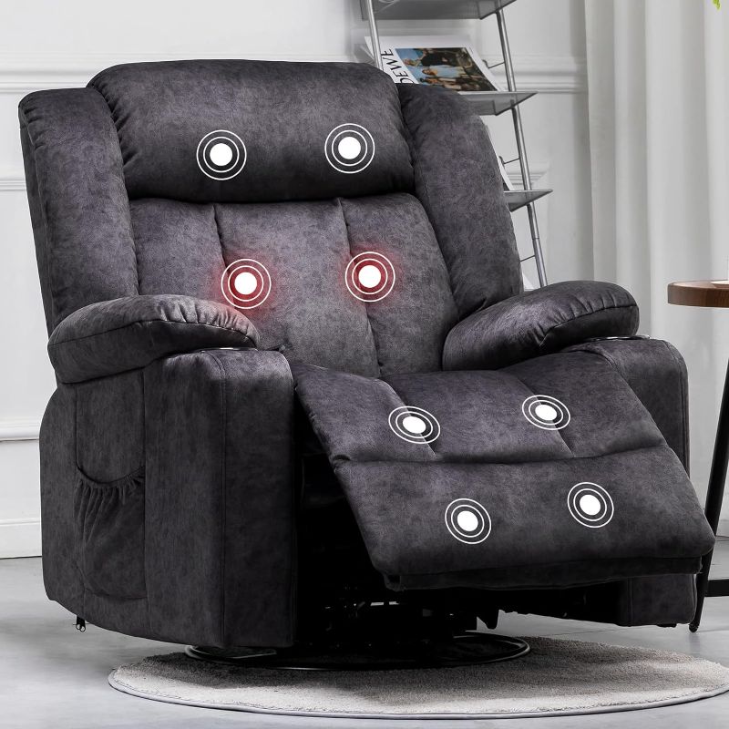 Photo 1 of COMHOMA Recliner Chair Massage Rocker with Heated 360 Degree Swivel Lazy Boy Recliner Single Sofa Seat with Cup Holders for Living Room (Grey)
