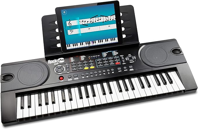Photo 1 of RockJam 49 Key Keyboard Piano with Power Supply, Sheet Music Stand, Piano Note Stickers & Simply Piano Lessons, Black
