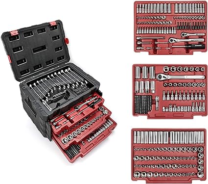 Photo 1 of WORKPRO 450-Piece Mechanics Tool Set, Universal Professional Tool Kit with Heavy Duty Case Box
missing a couple of items inside, see pictures for more details.