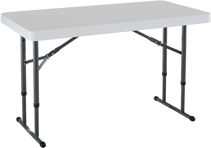 Photo 1 of Lifetime 80160 Commercial Height Adjustable Folding Utility Table, 4 Feet, White Granite & Iceberg - 16511 Table Cover, Rectangle, 48inLx24inW, Black Table + Table Cover, Black