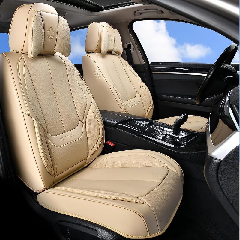 Photo 1 of Coverado Front Seat Covers 2 Pieces, Waterproof Nappa Leather Car Seat Protectors Auto Interior, Universal Fit for Most Sedans SUV Pick-up Truck