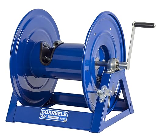 Photo 1 of Coxreels 1125-6-100 Hand Crank Steel Hose Reel, 1125 Series – 1” x 100’, 3,000 PSI - Heavy Duty All Welded Steel A Frame – Adjustable Tension Break – Made in the USA, Blue
