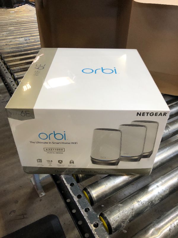 Photo 5 of NETGEAR Orbi Quad-Band WiFi 6E Mesh System (RBKE963), Router with 2 Satellite Extenders, Coverage up to 9,000 sq. ft, 200 Devices, 10 Gig Internet Port, AXE11000 802.11 Axe (Up to 10.8Gbps) WiFi 6E | 3-Pack FACTORY SEALED 
