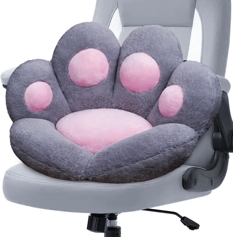 Photo 1 of Cat Paw Cushion Kawaii Office Desk Chair Cushion Comfy Plush Cat Paw Shape Gaming Chair Cushion Bear Cute Seat Cushion for Girl, Kawaii Room Bedroom Decorate 28"x 24" (Gray)
