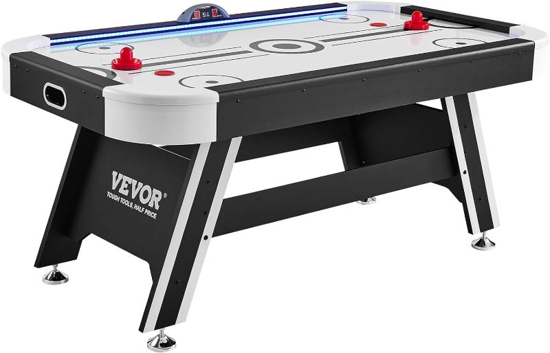 Photo 1 of VEVOR Air Hockey Table, 72" Indoor Hockey Table for Kids and Adults, LED Sports Hockey Game with 2 Pucks, 2 Pushers, and Electronic Score System, Arcade Gaming Set for Game Room Family Home