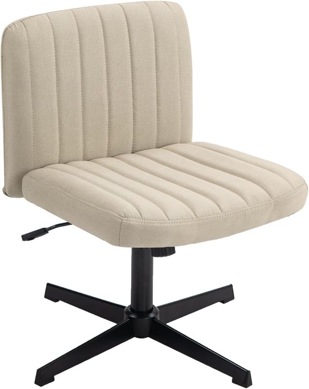 Photo 1 of Panana Office Chair Fabric Padded Seat Armless Desk Chair Swivel Computer Task Chair Mid-Back No Wheels Accent Chair (Beige)
