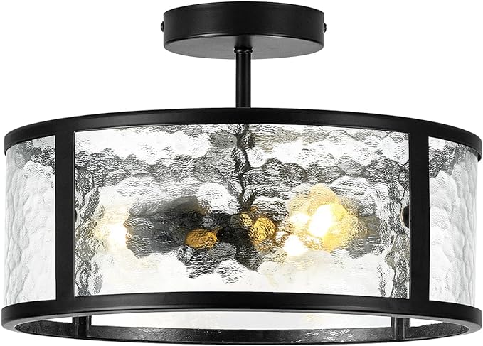 Photo 1 of 14''D Black Modern Outdoor Ceiling Flush Mount Light Industrail Close to Ceiling Light Fixture 1 Pack Farmhouse Waterproof Kitchen Island Ceiling Mount Lights Indoor Classic Hanging Light
