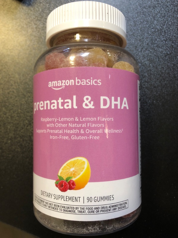 Photo 2 of Amazon Basics Prenatal & DHA Gummy, Rasberry & Lemon Flavor, 90 Count (Previously Solimo) 90 Count (Pack of 1) ex. 6-25