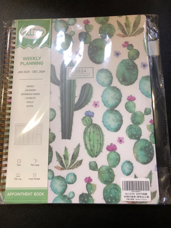 Photo 2 of Appointment Book 2024 Weekly & Monthly Planner 8.5"x11", Large Schedule Planner 2024 Daily Hourly Planner Appointment with Spiral Bound, 15 Minute Increments, Tabs, Pocket, Cactus