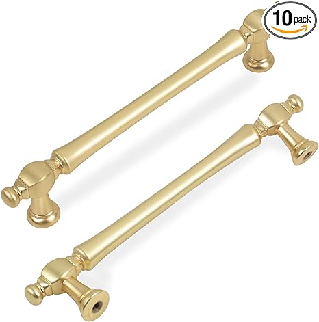 Photo 1 of 10 Pack Brushed Brass Cabinet Pulls, Gold Cabinet Handles 5 Inch(128mm) Hole Center Cabinet Hardware for Kitchen Drawer Pulls Bathroom Dresser Handles
