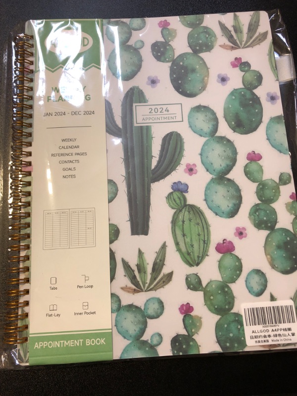 Photo 2 of Appointment Book 2024 Weekly & Monthly Planner 8.5"x11", Large Schedule Planner 2024 Daily Hourly Planner Appointment with Spiral Bound, 15 Minute Increments, Tabs, Pocket, Cactus