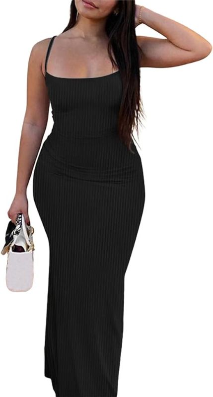 Photo 1 of Large Adogirl Women's Sexy Summer Slip Dress Spagetti Strap Ribbed Stretch Vacation Beach Bodycon Fishtail Long Maxi Sundress
