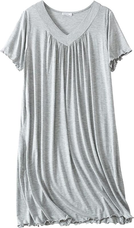 Photo 1 of Large PNAEONG Women's Nightgown Comfy Sleepwear Pleated Nightshirt Short Sleeves Flare Nightdress
