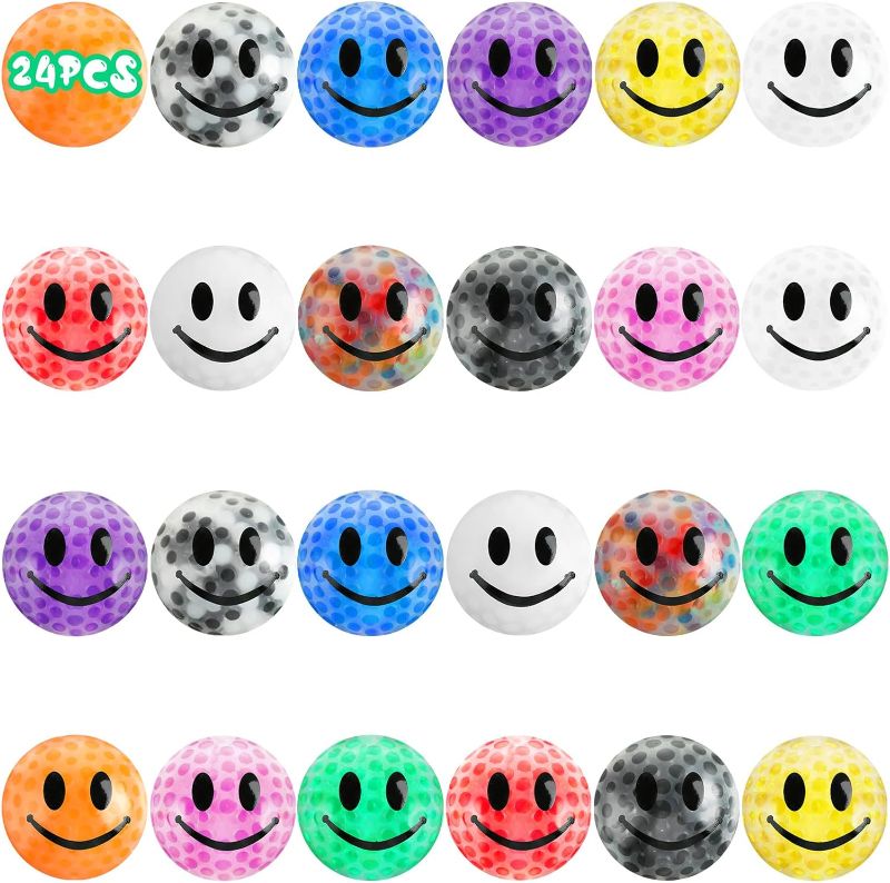 Photo 1 of 24 Pcs Stretchy Balls Bulk Stress Balls Relief Balls with Smile Face Assorted Colors Balls for Adults Home Office Decor

