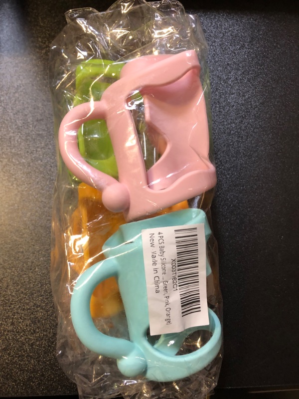 Photo 2 of 4 PCS Baby Silicone Bottle Handles, Soft Silicone Bottle Holder for Baby Self Feeding Curved Lightweight Handle Easy for Baby's Small Hands to Grasp Suitable for Bottle(Blue, Green, Pink, Orange)
