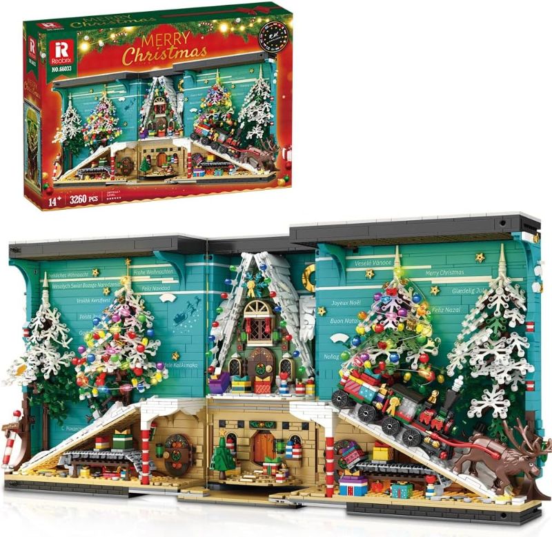 Photo 1 of MISINI 2023 New 66033 3D Christmas Train Building Blocks, 3260 PCS DIY Christmas Tree Elk Bookends Book Nook Blocks Set with LED Light, Christmas Decorations Birthday Toy Gifts for Adults 6+ Kids
