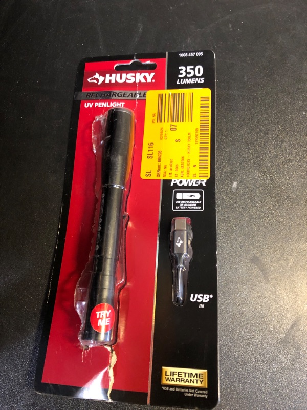 Photo 2 of 
Husky 350 Lumens Dual Power LED Focusing Penlight with UV, Rechargeable Battery and USB Charging Cord, Black
