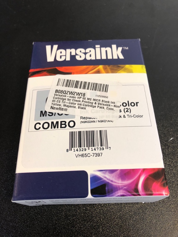 Photo 2 of VersaInk-nano HP 65 MS MICR Black Ink Cartridge for Check Printing & VersaInk-Nano 65 CS Tri-Color Ink Cartridge Pack, Cyan, Yellow, Magenta, Black