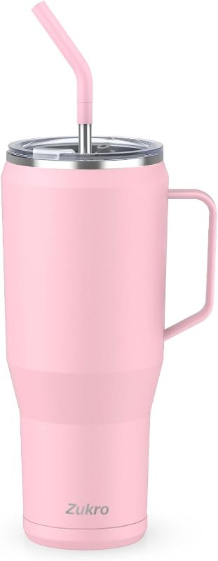 Photo 1 of 50 oz Tumbler With Handle And Straw, Leak Proof Vacuum Insulated Stainless Steel Large Travel Mug Fit in Cup Holder, No Sweat, Keep Drinks Cold Up To 30 Hours, Dishwasher Safe - Pink