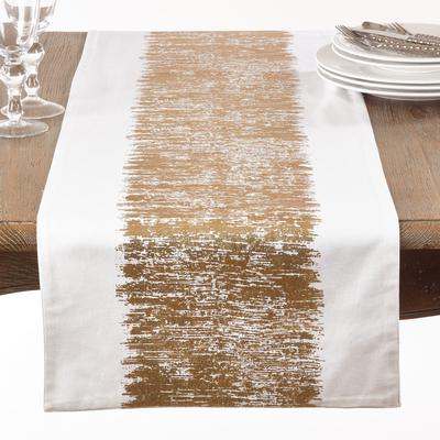 Photo 1 of 16 in x 120 in. Metallic Banded Design Cotton Table Runner, Gold