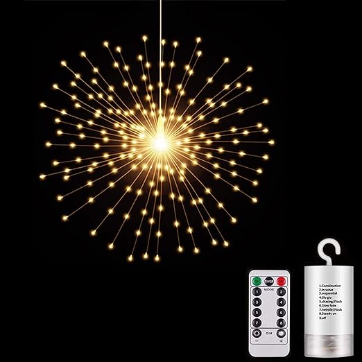 Photo 1 of 200 LED Starburst Sphere Lights,Firework Lights Battery Powered, Tent Chandelier Remote Control, Waterproof Hanging Lights for Gardens Courtyards Porches Christmas Party Home Decor?Warm White?
