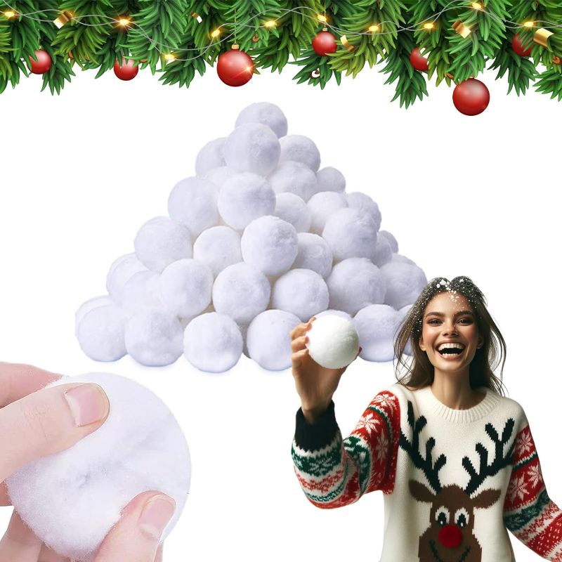 Photo 1 of 50 Pack White Fake Snowballs, Soft and Realistic Artificial Snowball for Winter Snow Fight Games and Christmas Decorations
