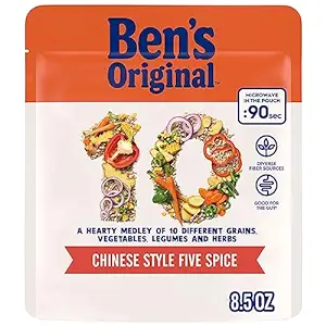 Photo 1 of  expires- april/30/24
BEN S ORIGINAL 10 MEDLEY Chinese Style Five Spice Hearty Medley of Grains Vegetables Legumes and Herbs Side Dish 8.5 OZ Pouch
