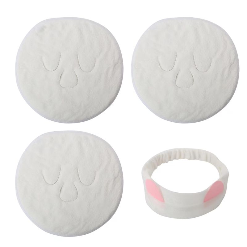 Photo 1 of AMUYUKEJI?3 pack ?Reusable Face Towel Mask and?1 pack ?hair band, Comfortable snowflake cotton, For warming the face before applying a mask to open the pores and increase blood circulation
