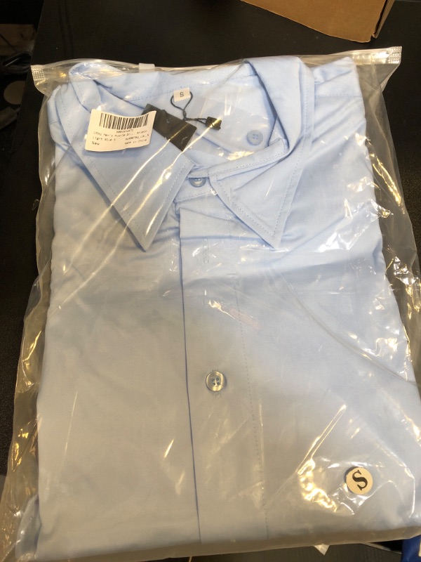 Photo 2 of URRU Men's Muscle Dress Shirts Slim Fit Stretch Long&Short Sleeve Casual Button Down Shirt
size small 

