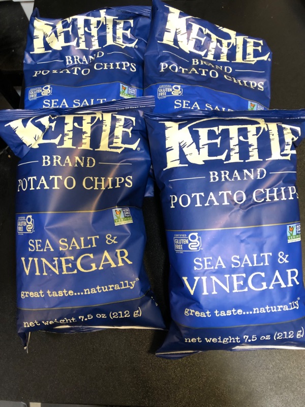 Photo 2 of  4 pack bundle - expires- april/20/24
Kettle Brand Sea Salt and Vinegar Kettle Potato Chips, Gluten-Free, Non-GMO, 7.5 oz Bag Sea salt, vinegar 7.5 Ounce (Pack of 1)