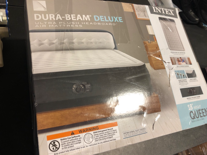 Photo 2 of Intex Dura-Beam Deluxe 18 Inch Queen-Sized Air Mattress Comforting Bed with Built-in Electric Pump and Ultra Plush Supportive Headboard