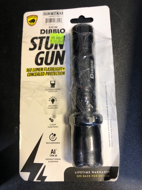 Photo 2 of Guard Dog Diablo Tactical Stun Gun Flashlight, Maximum Voltage, Ultra Bright LED Bulb, Rechargeable Black