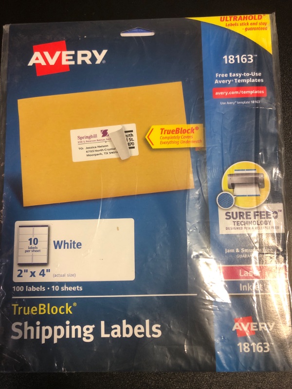 Photo 2 of Avery Shipping Labels, 2 x 4, White, 100/Pack