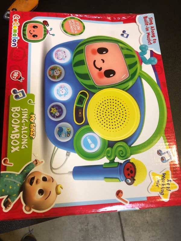 Photo 2 of eKids Auxiliary Cocomelon Toy Singalong Boombox with Microphone for Toddlers, Built-in Music and Flashing Lights, Fans of Cocomelon Gifts