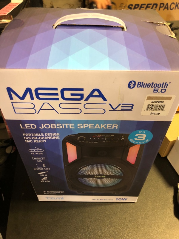 Photo 2 of Tzumi Mega Bass V3 Rechargeable Bluetooth Party Speaker with 8" Subwoofer
