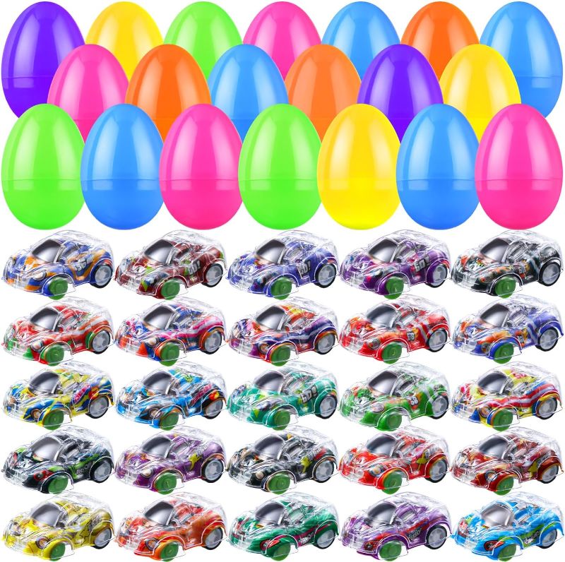 Photo 1 of Arrowbash 120 Sets Prefilled Easter Eggs Pull Back Race Car Party Favor Goodie Bag Stuffers Easter Basket Stuffers Fillers Carnival Prizes Classroom Prize Treasure Prize Box Fillers for Boys Girls
