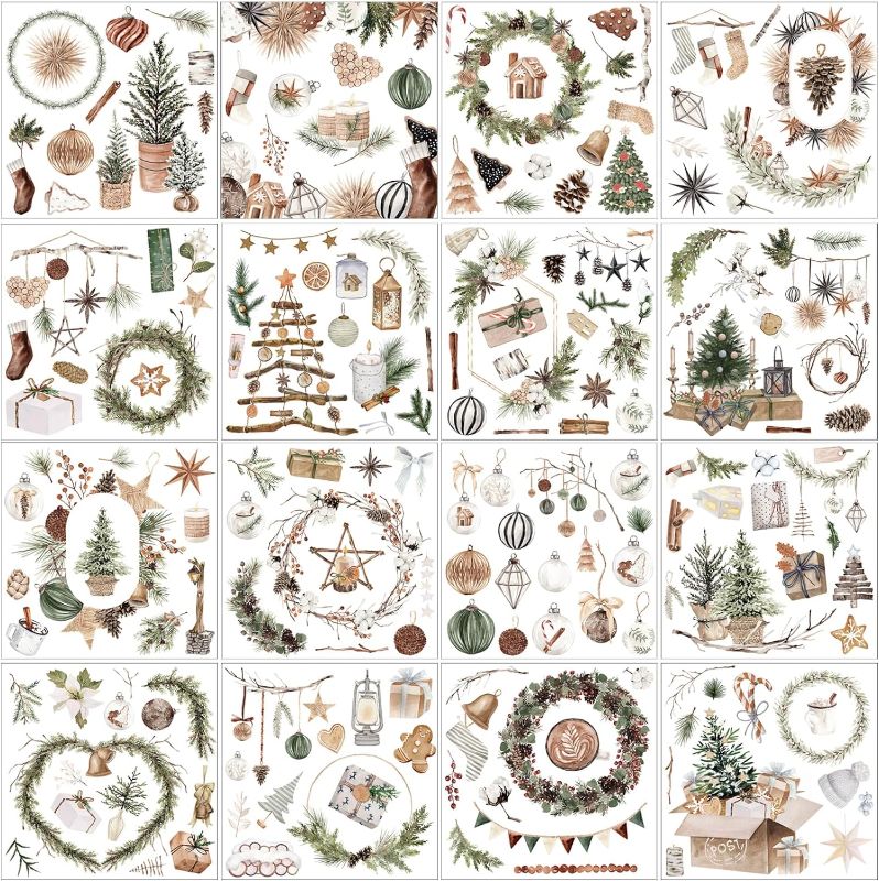 Photo 1 of Dispowreath 16 Sheets Rustic Christmas Rub on Transfers for Crafts and Furniture Xmas Tree Wreath Ball Socks Bell Stickers Rub on Decals Rub on Decals Wood Dairy Envelope Crafts, 5.9 x 5.9''
